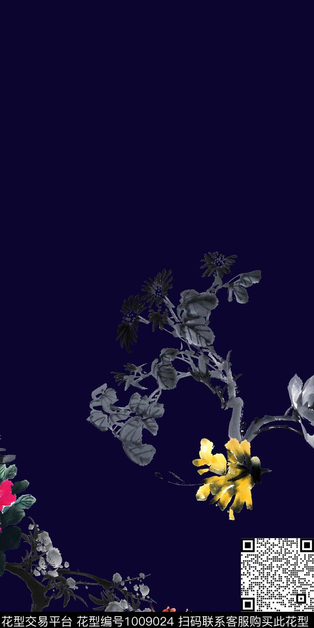 欧式定位花旗袍水墨风数码印花华亿平台下载（图片编号: 1009024） - 瓦栏（Walan）