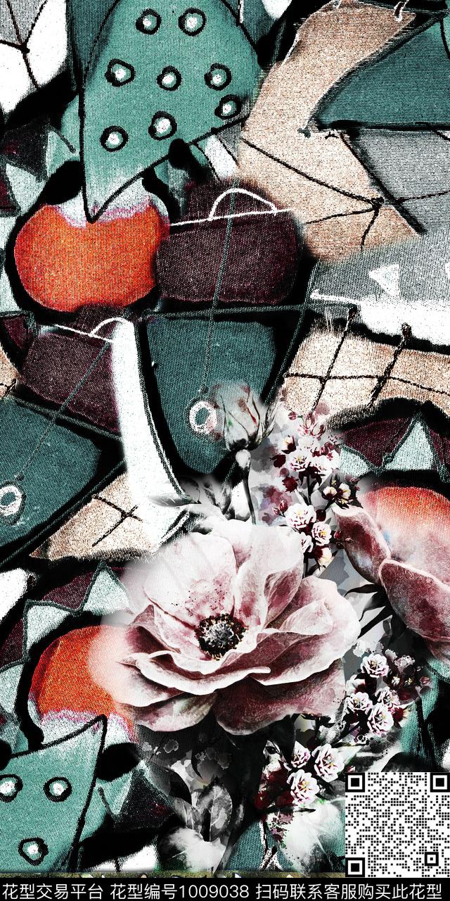 民族风抽象花卉数码印花华亿平台下载（图片编号: 1009038） - 瓦栏（Walan）