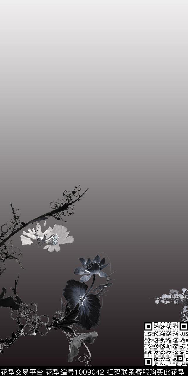 动物花卉旗袍水墨风数码印花华亿平台下载（图片编号: 1009042） - 瓦栏（Walan）