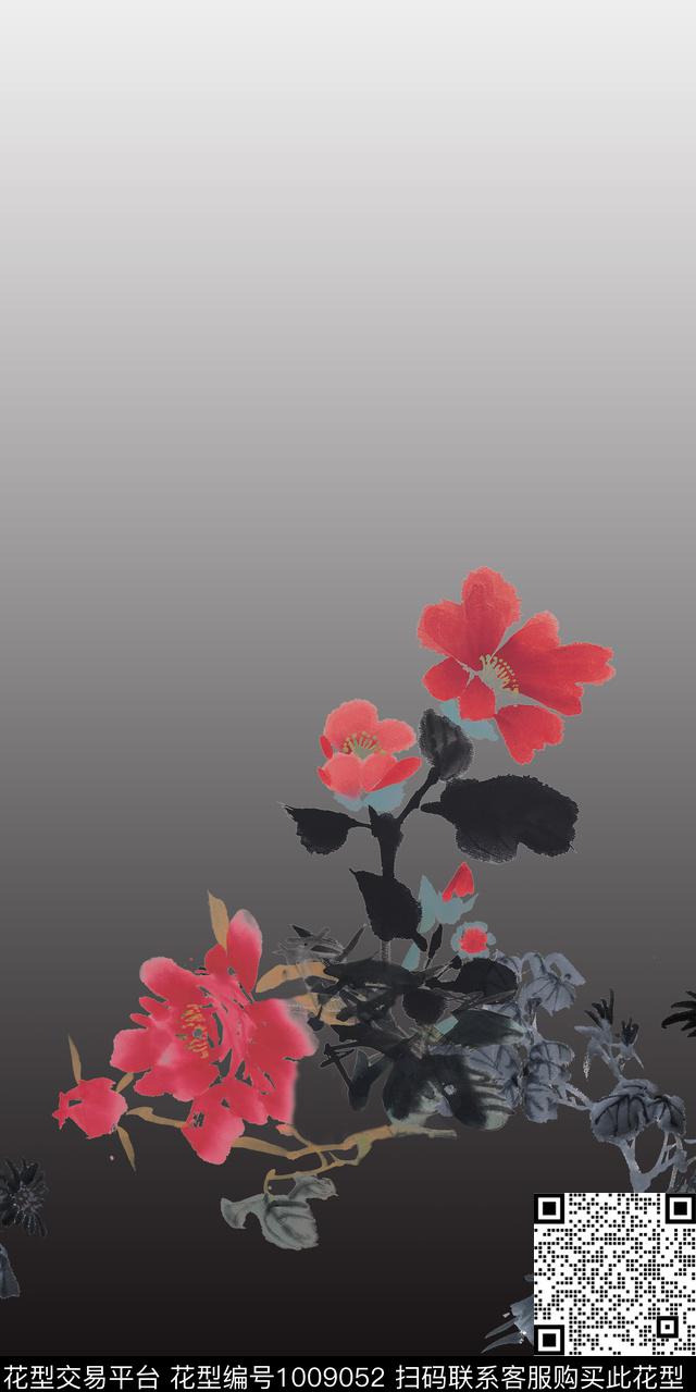 旗袍水墨风下摆数码印花华亿平台下载（图片编号: 1009052） - 瓦栏（Walan）