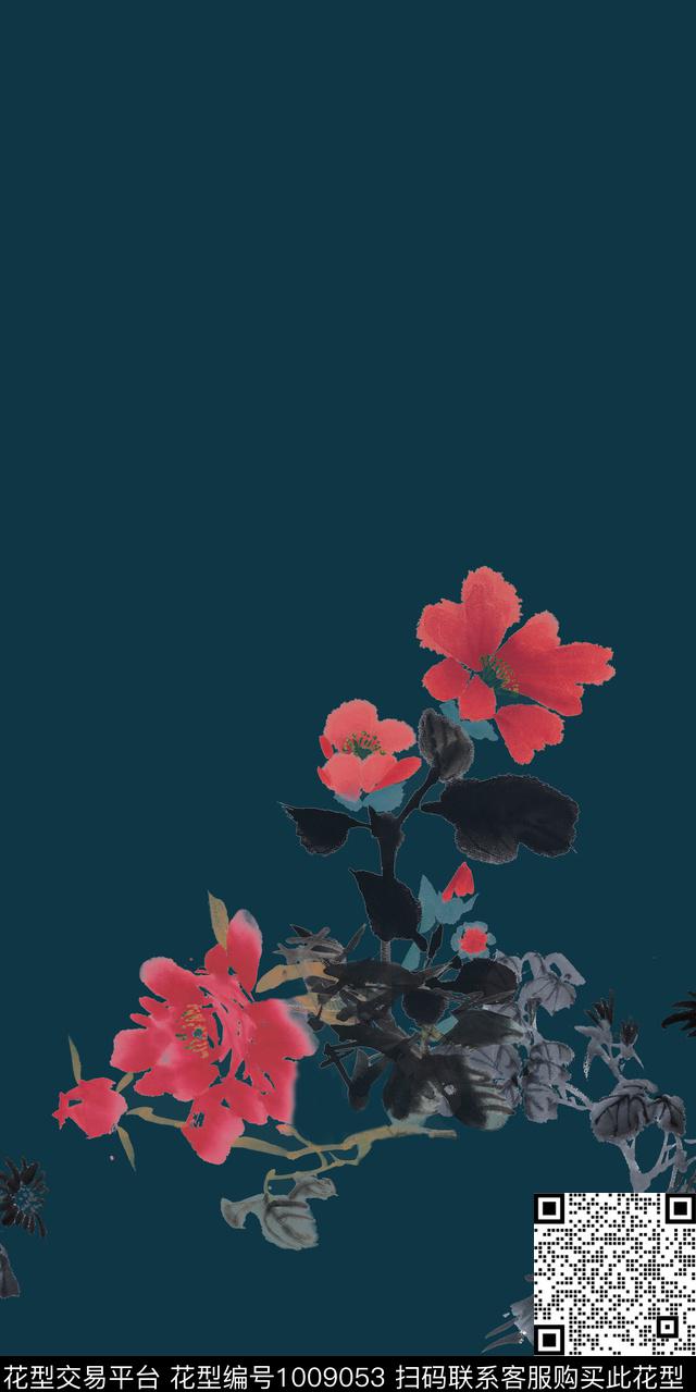 旗袍水墨风下摆数码印花华亿平台下载（图片编号: 1009053） - 瓦栏（Walan）