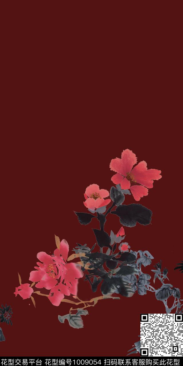 旗袍水墨风下摆数码印花华亿平台下载（图片编号: 1009054） - 瓦栏（Walan）