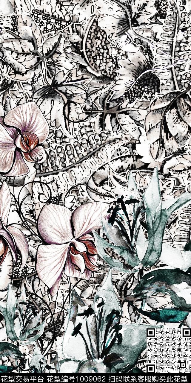 民族风抽象花卉数码印花华亿平台下载（图片编号: 1009062） - 瓦栏（Walan）