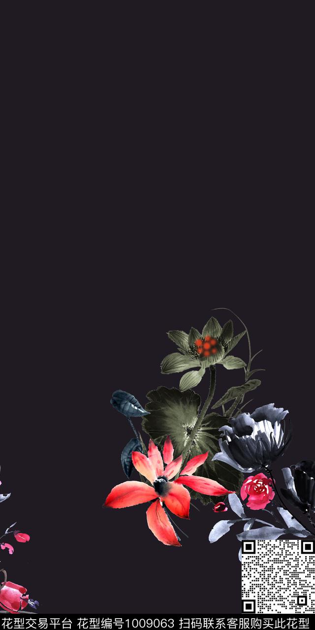 花卉旗袍水墨风数码印花华亿平台下载（图片编号: 1009063） - 瓦栏（Walan）