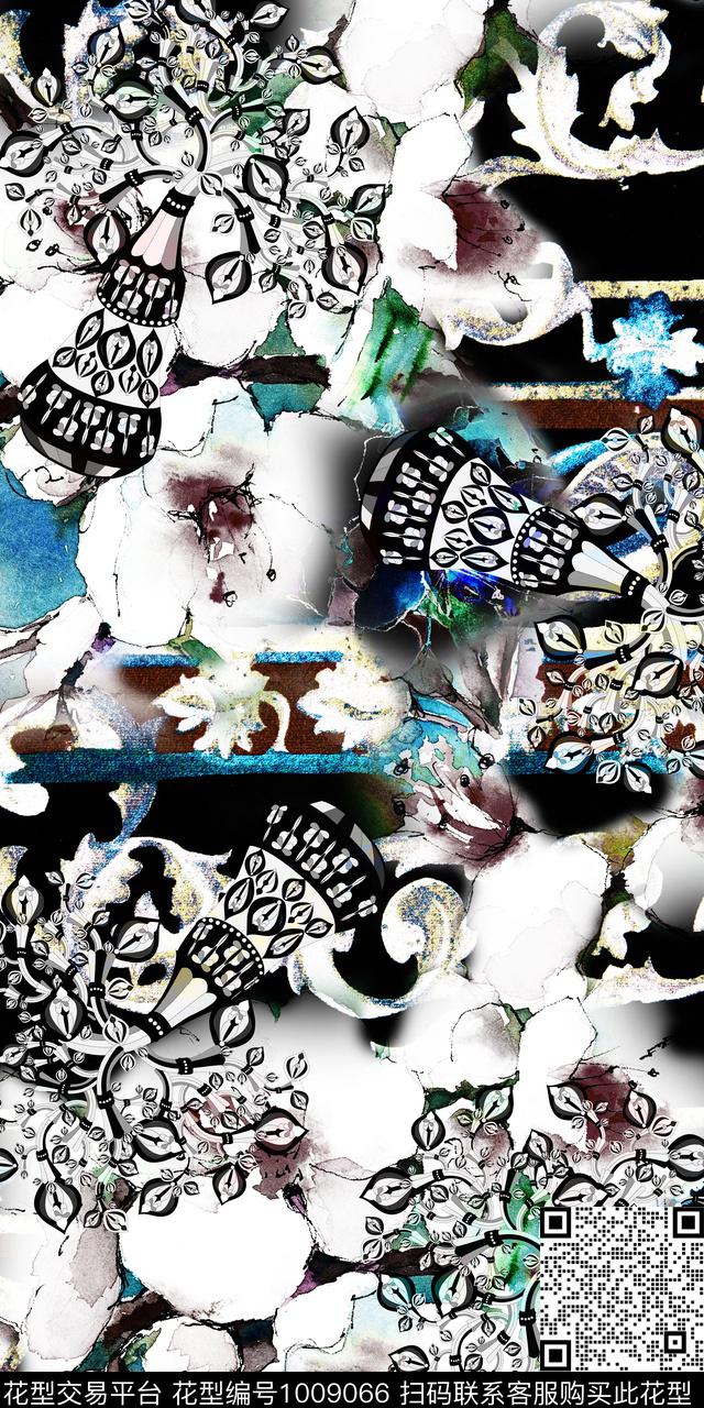 民族风抽象花卉数码印花华亿平台下载（图片编号: 1009066） - 瓦栏（Walan）