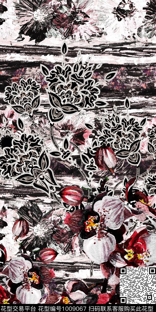 民族风抽象花卉数码印花华亿平台下载（图片编号: 1009067） - 瓦栏（Walan）