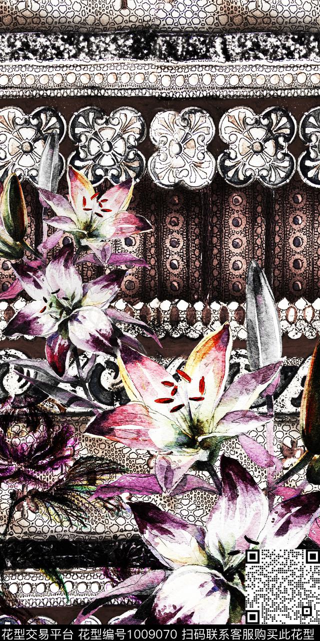 民族风抽象花卉数码印花华亿平台下载（图片编号: 1009070） - 瓦栏（Walan）