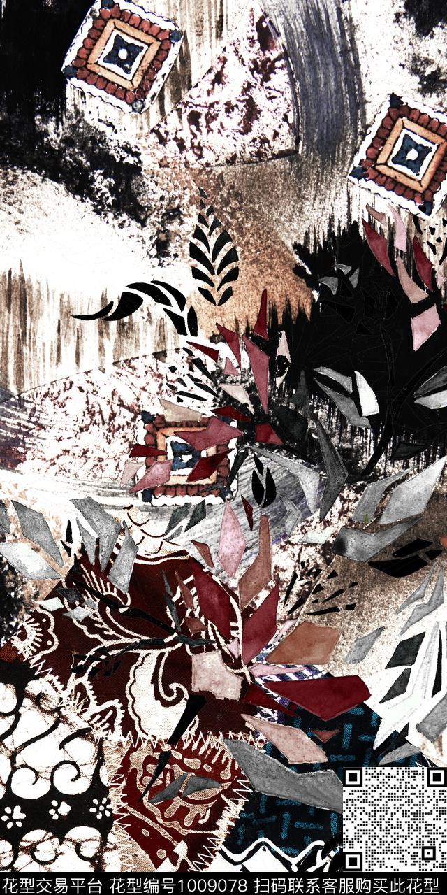 民族风抽象花卉数码印花华亿平台下载（图片编号: 1009078） - 瓦栏（Walan）