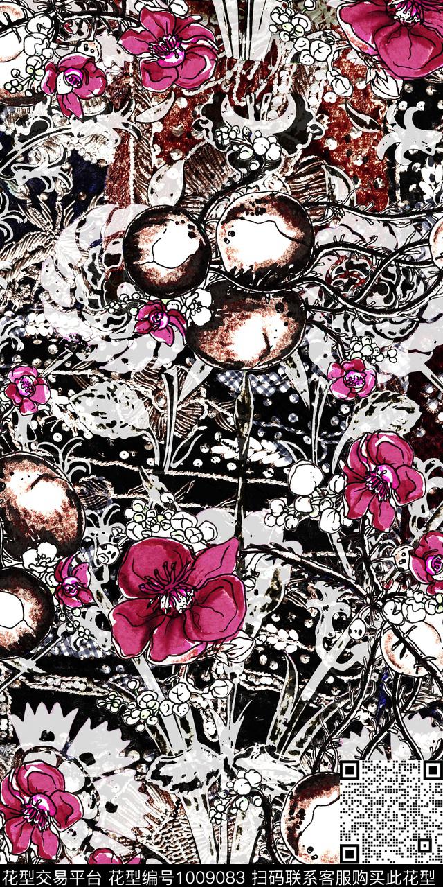 民族风抽象花卉数码印花华亿平台下载（图片编号: 1009083） - 瓦栏（Walan）
