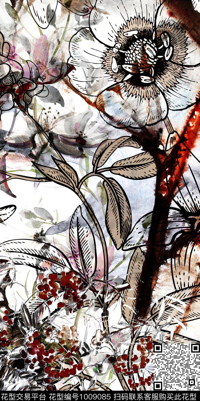 民族风抽象花卉数码印花华亿平台下载（图片编号: 1009085） - 瓦栏（Walan）