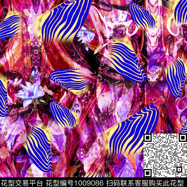 数码华亿平台风格化花卉潮牌数码印花华亿平台下载（图片编号: 1009086） - 瓦栏（Walan）
