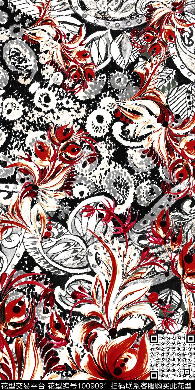 民族风抽象复古数码印花华亿平台下载（图片编号: 1009091） - 瓦栏（Walan）