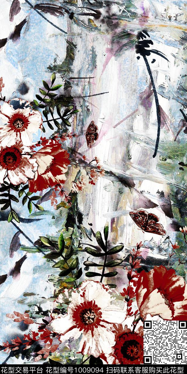 花卉复古香云纱数码印花华亿平台下载（图片编号: 1009094） - 瓦栏（Walan）