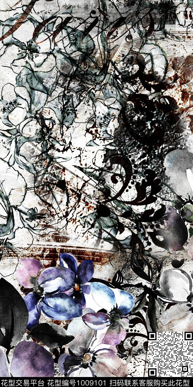 民族风抽象花卉数码印花华亿平台下载（图片编号: 1009101） - 瓦栏（Walan）