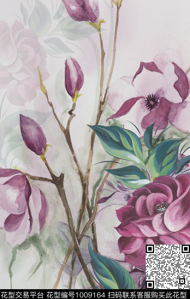 花卉定位花大花数码印花华亿平台下载（图片编号: 1009164） - 瓦栏（Walan）
