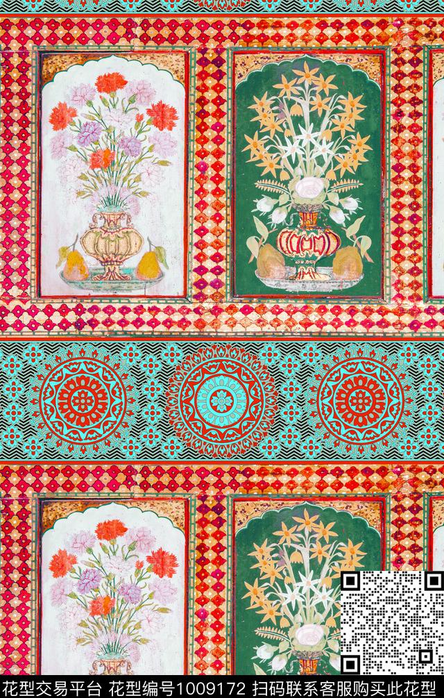 波西米亚复古花纹数码印花华亿平台下载（图片编号: 1009172） - 瓦栏（Walan）