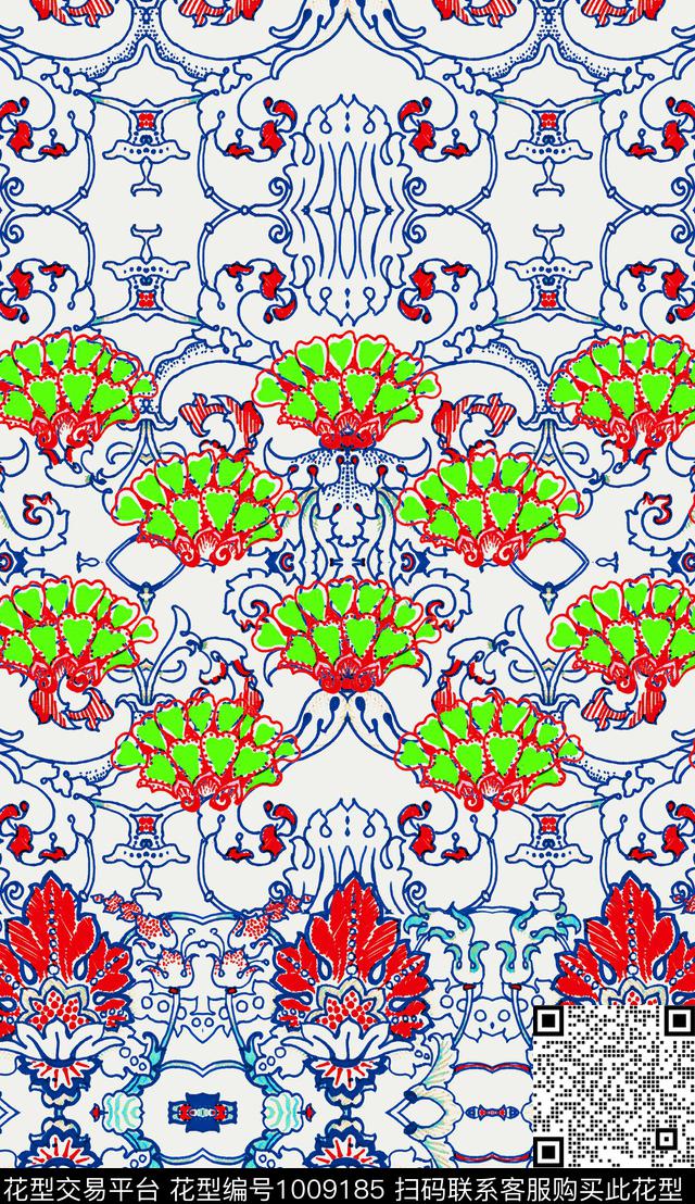 波西米亚复古花纹数码印花华亿平台下载（图片编号: 1009185） - 瓦栏（Walan）