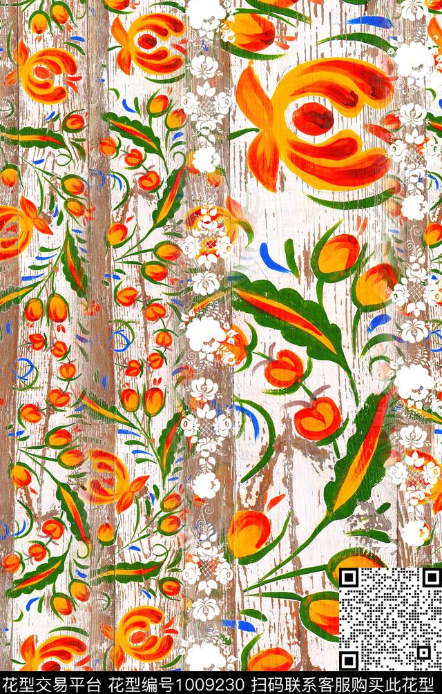 波西米亚复古花纹数码印花华亿平台下载（图片编号: 1009230） - 瓦栏（Walan）
