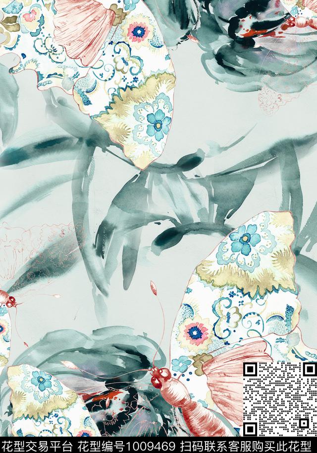 数码华亿平台线条水彩花卉数码印花华亿平台下载（图片编号: 1009469） - 瓦栏（Walan）