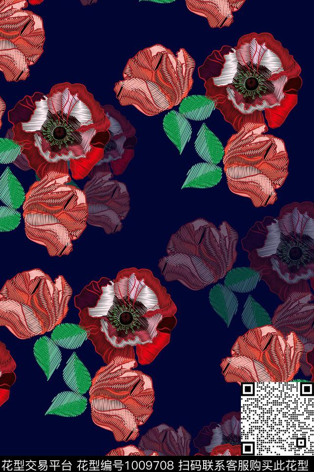 数码华亿平台花卉玫瑰花数码印花华亿平台下载（图片编号: 1009708） - 瓦栏（Walan）