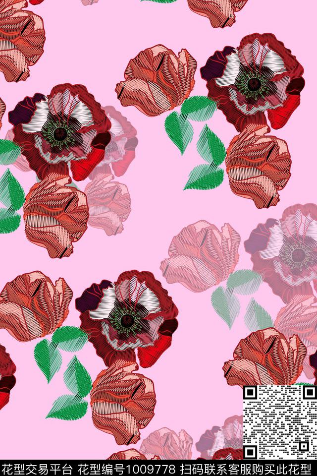 数码华亿平台花卉玫瑰花数码印花华亿平台下载（图片编号: 1009778） - 瓦栏（Walan）