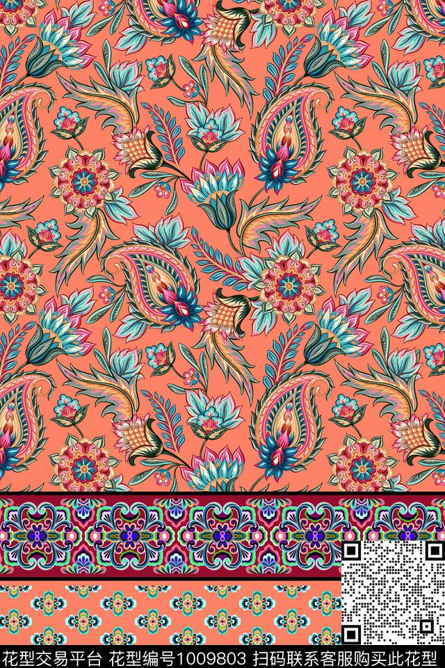 数码华亿平台卷草民族风数码印花华亿平台下载（图片编号: 1009803） - 瓦栏（Walan）