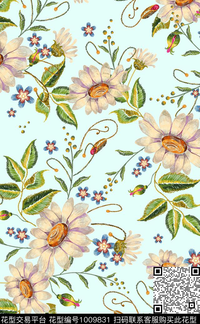 花卉女装清爽底花卉数码印花华亿平台下载（图片编号: 1009831） - 瓦栏（Walan）