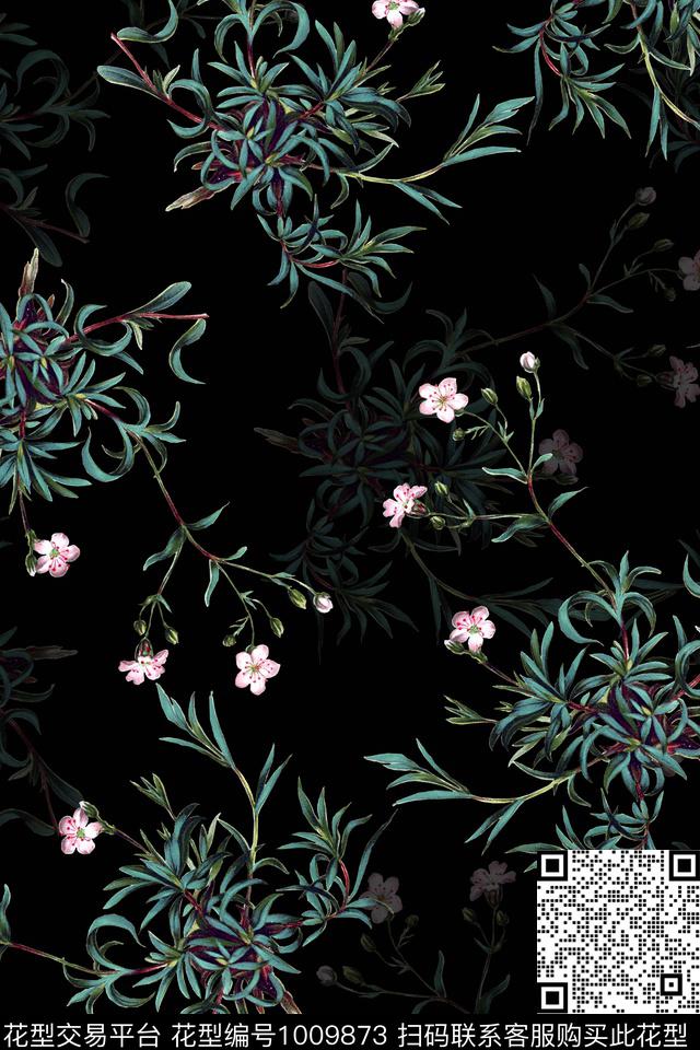 大牌风满版散花植物传统印花华亿平台下载（图片编号: 1009873） - 瓦栏（Walan）