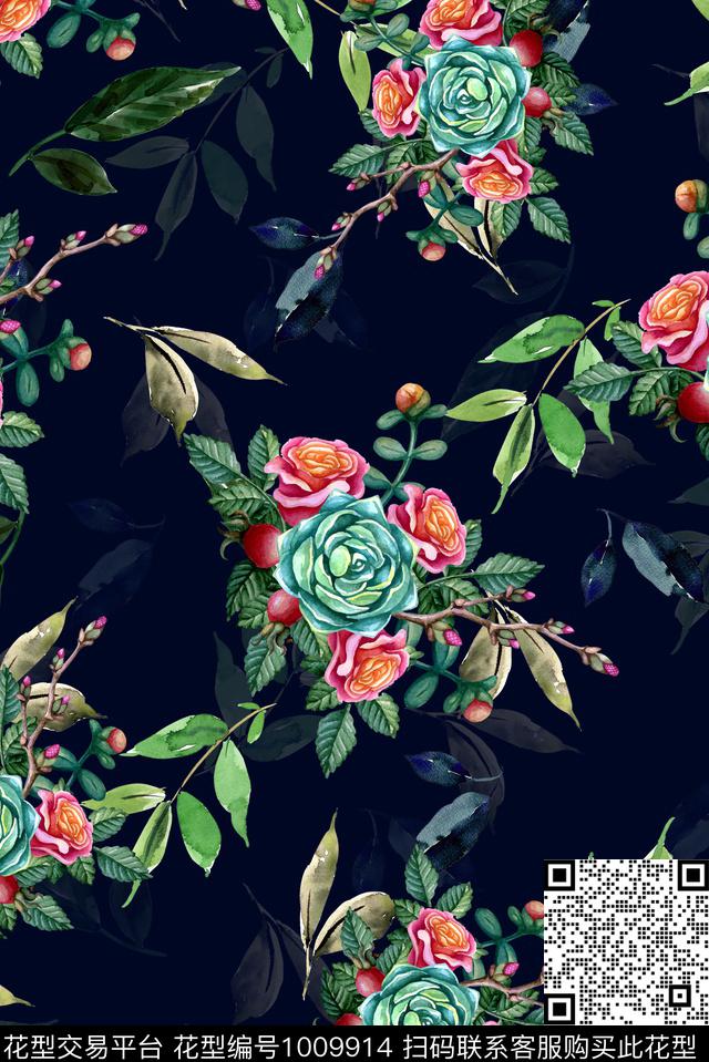 花卉女装绿植树叶数码印花华亿平台下载（图片编号: 1009914） - 瓦栏（Walan）