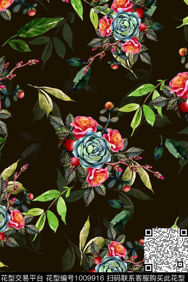 花卉女装绿植树叶数码印花华亿平台下载（图片编号: 1009916） - 瓦栏（Walan）