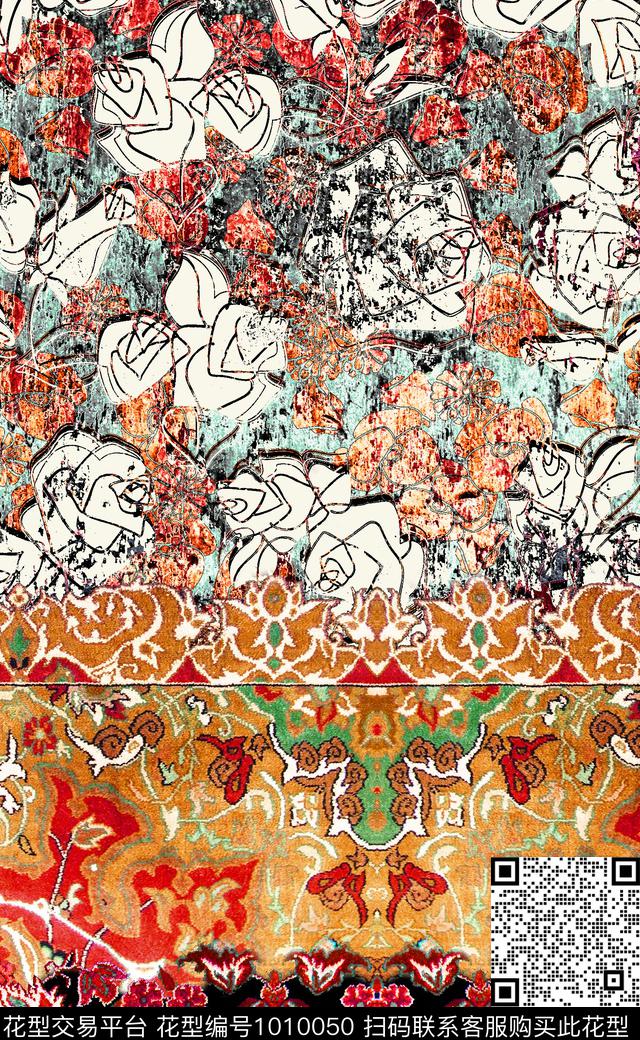 民族风波西米亚定位花数码印花华亿平台下载（图片编号: 1010050） - 瓦栏（Walan）