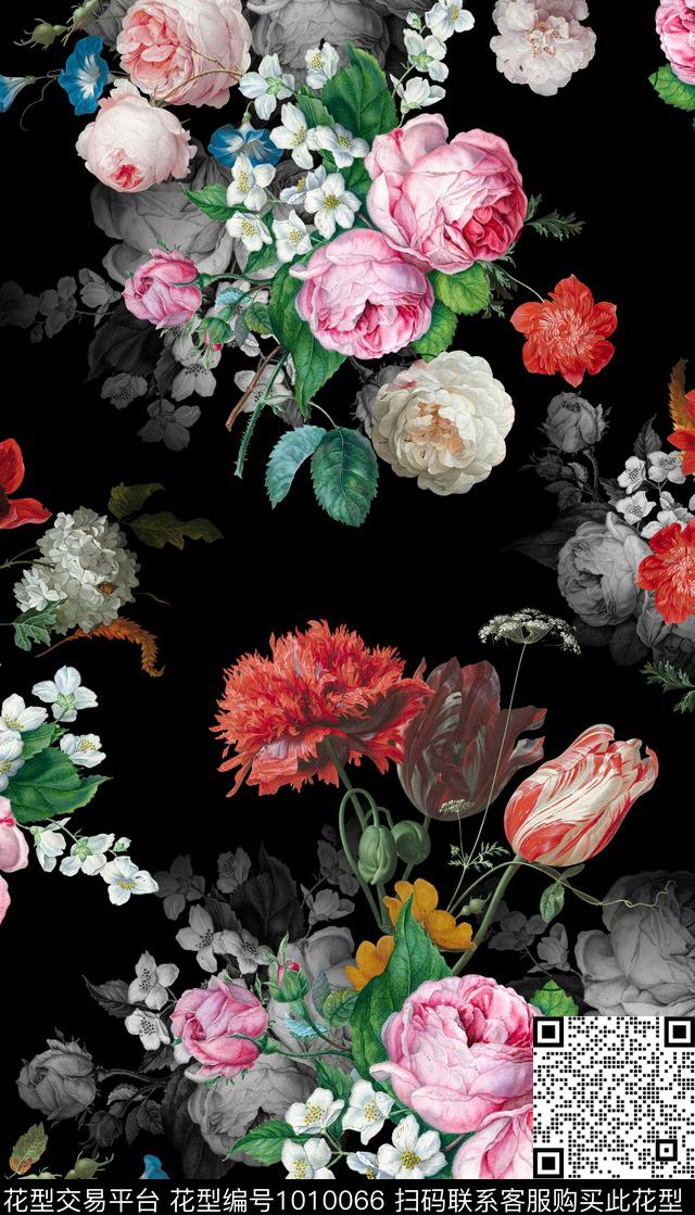手绘花卉油画华亿平台满版散花数码印花华亿平台下载（图片编号: 1010066） - 瓦栏（Walan）