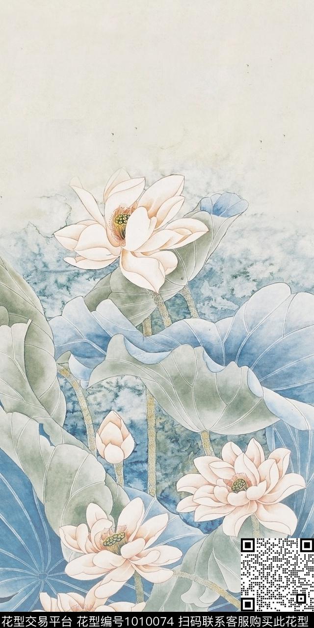 真丝旗袍荷花数码印花华亿平台下载（图片编号: 1010074） - 瓦栏（Walan）