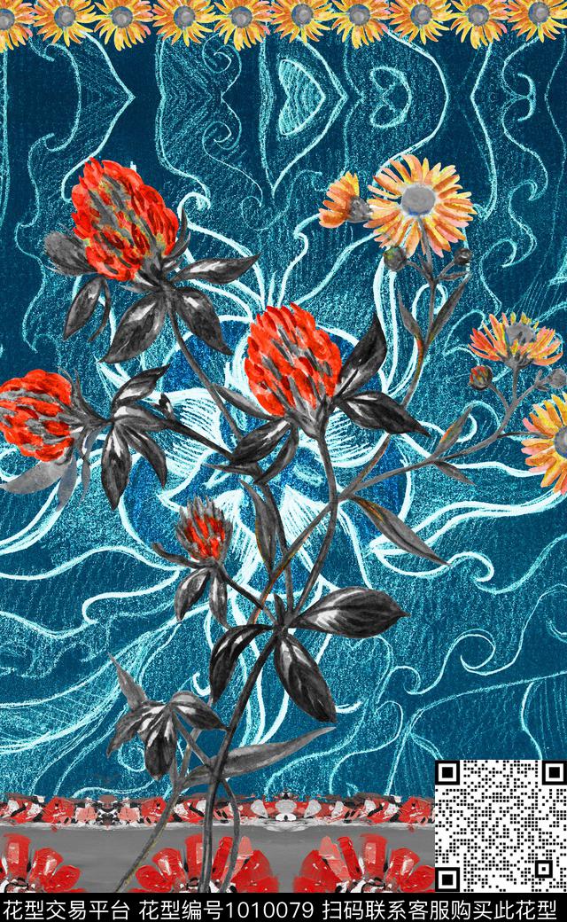 民族风花卉定位花数码印花华亿平台下载（图片编号: 1010079） - 瓦栏（Walan）