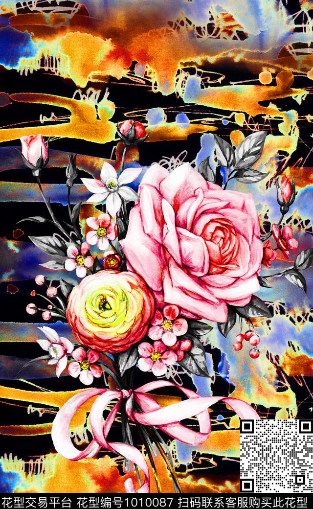 民族风花卉定位花数码印花华亿平台下载（图片编号: 1010087） - 瓦栏（Walan）