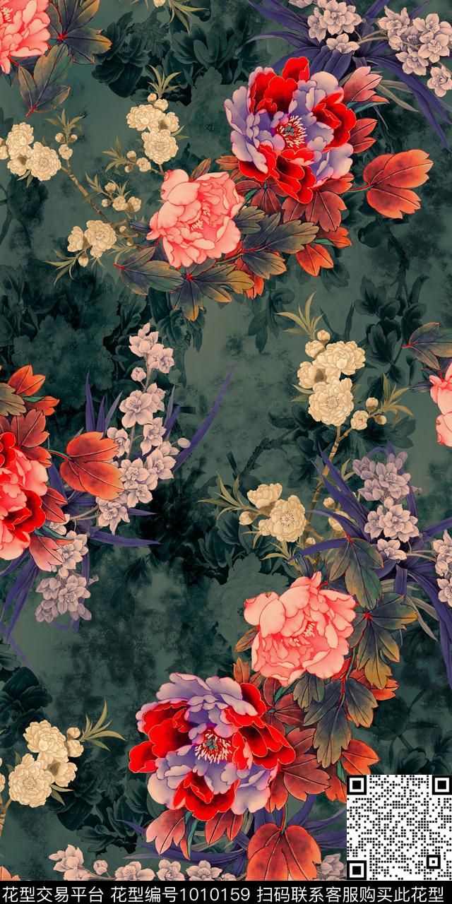 中国风数码华亿平台牡丹数码印花华亿平台下载（图片编号: 1010159） - 瓦栏（Walan）