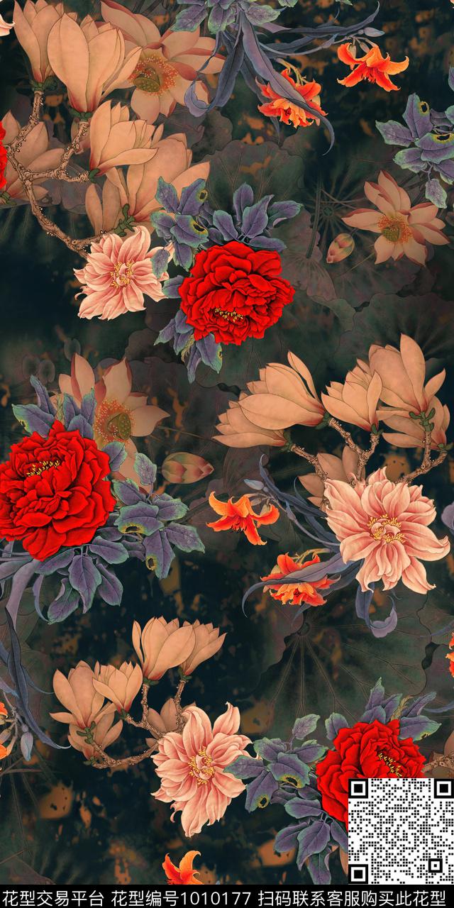 中国风数码华亿平台玉兰花数码印花华亿平台下载（图片编号: 1010177） - 瓦栏（Walan）