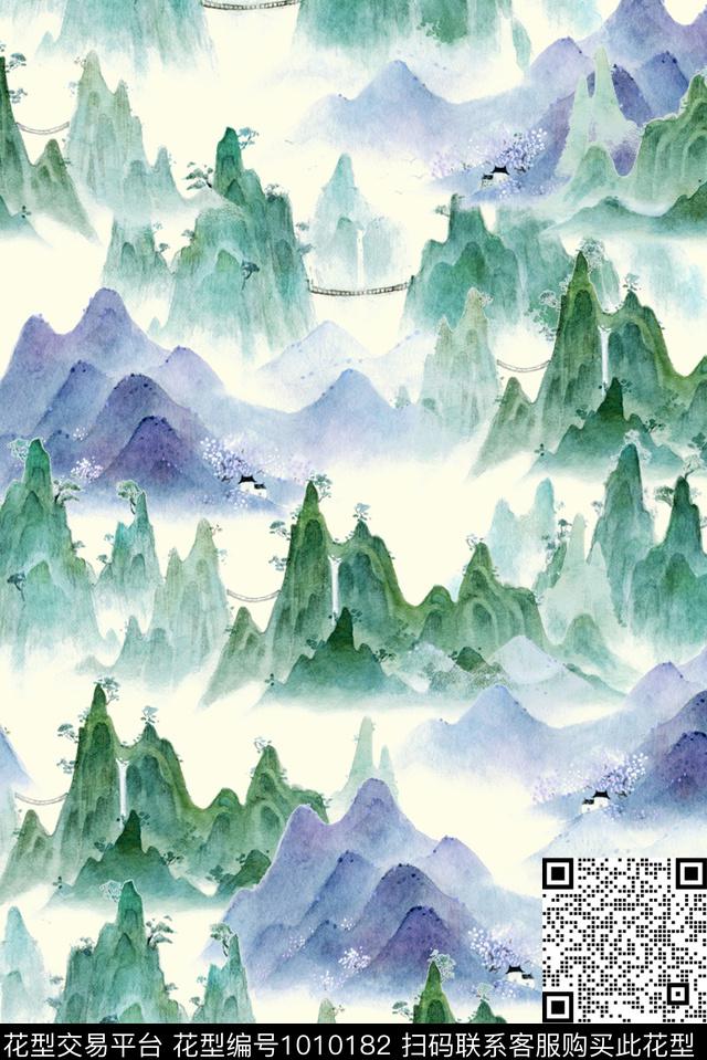 国画水墨风民族风数码印花华亿平台下载（图片编号: 1010182） - 瓦栏（Walan）