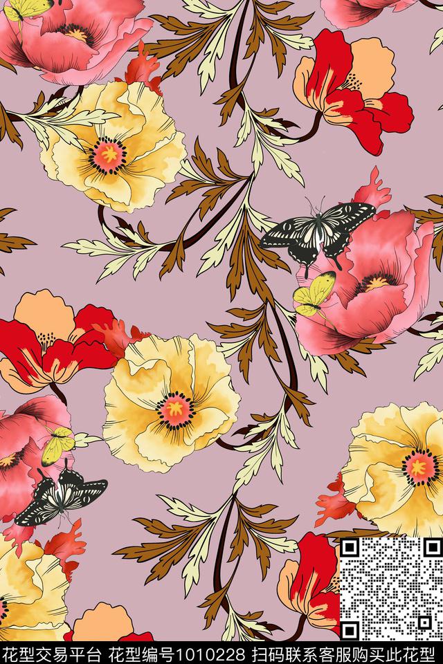 花卉满版散花手绘花卉数码印花华亿平台下载（图片编号: 1010228） - 瓦栏（Walan）