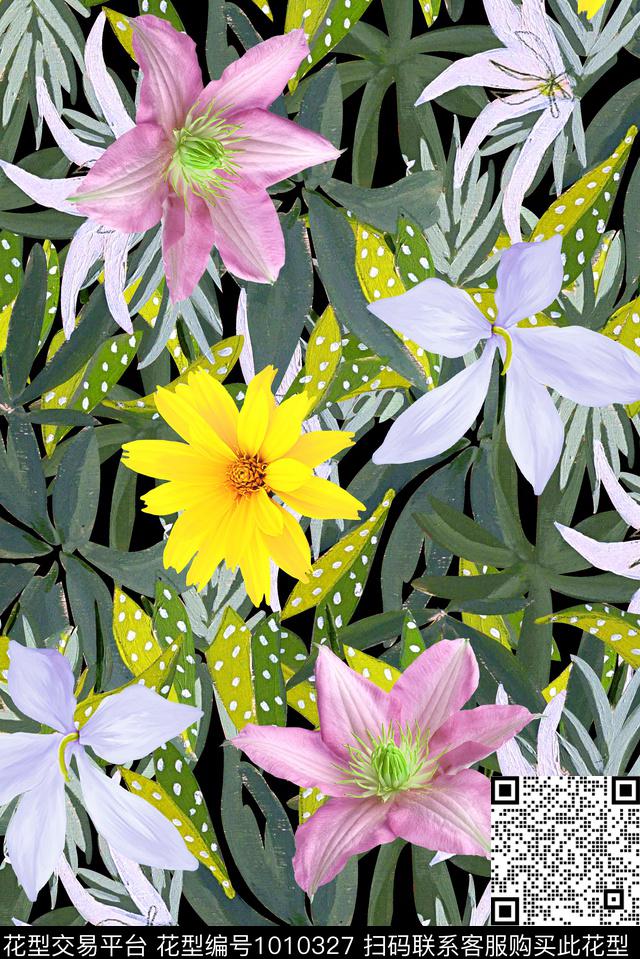 水彩花卉花卉女装数码印花华亿平台下载（图片编号: 1010327） - 瓦栏（Walan）