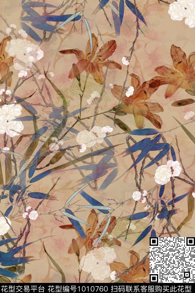植物中国风花卉数码印花华亿平台下载（图片编号: 1010760） - 瓦栏（Walan）