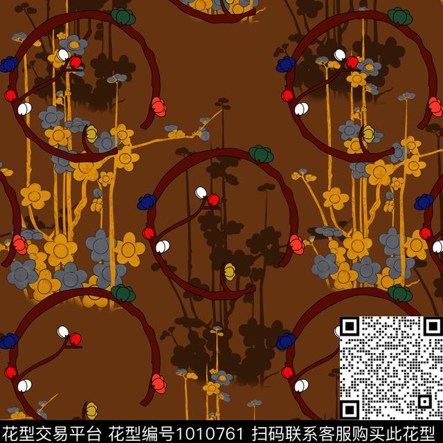 梅花花卉圆形数码印花华亿平台下载（图片编号: 1010761） - 瓦栏（Walan）