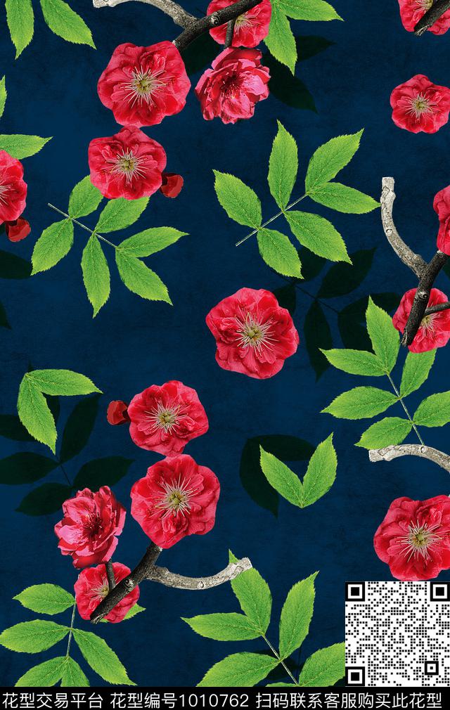 花卉树枝桃花数码印花华亿平台下载（图片编号: 1010762） - 瓦栏（Walan）
