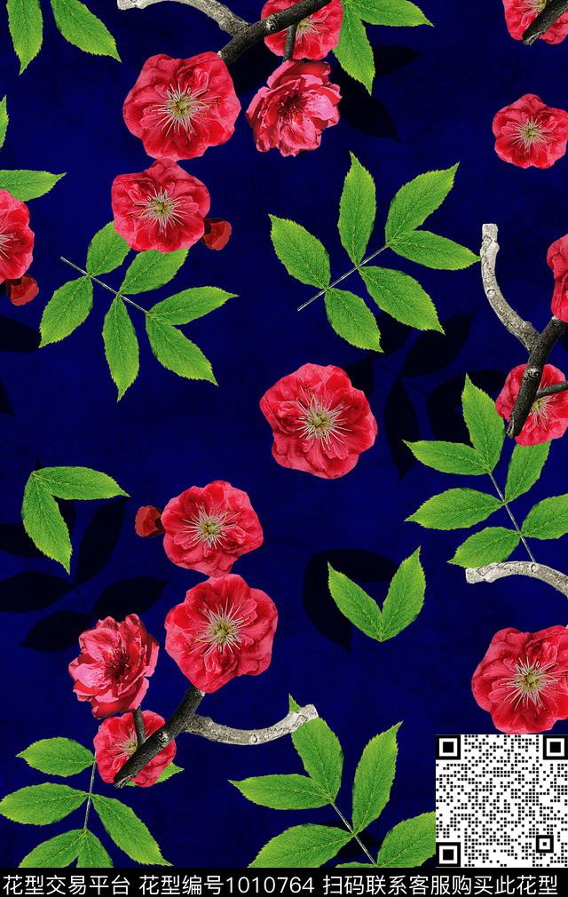 花卉树枝桃花数码印花华亿平台下载（图片编号: 1010764） - 瓦栏（Walan）