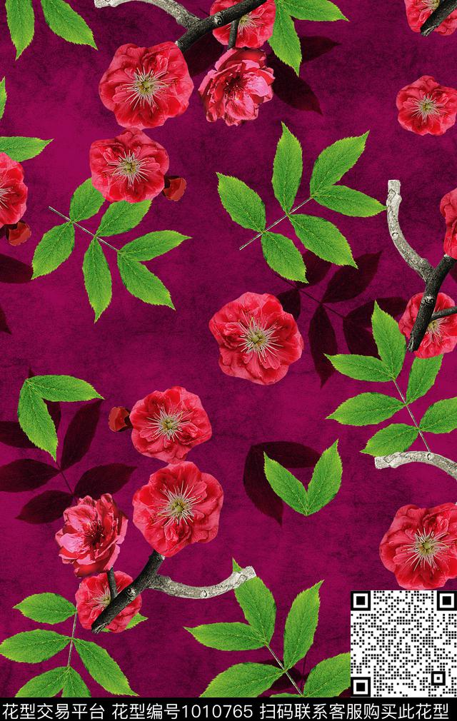 花卉树枝桃花数码印花华亿平台下载（图片编号: 1010765） - 瓦栏（Walan）