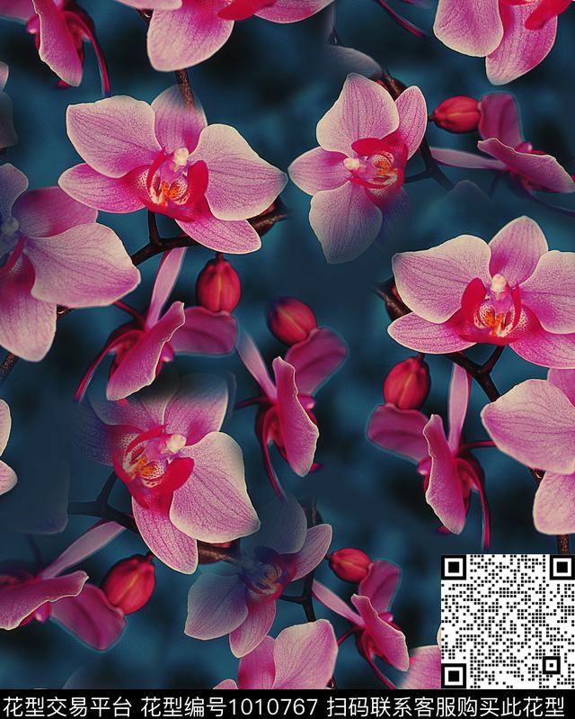 大花花卉香云纱数码印花华亿平台下载（图片编号: 1010767） - 瓦栏（Walan）