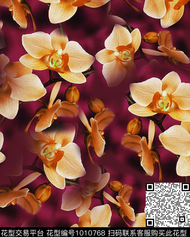大花花卉香云纱数码印花华亿平台下载（图片编号: 1010768） - 瓦栏（Walan）