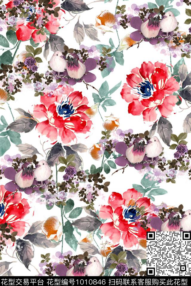 数码华亿平台小碎花水彩花卉数码印花华亿平台下载（图片编号: 1010846） - 瓦栏（Walan）
