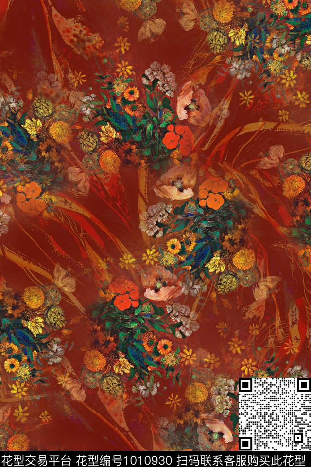 春夏华亿平台油画花朵小碎花数码印花华亿平台下载（图片编号: 1010930） - 瓦栏（Walan）