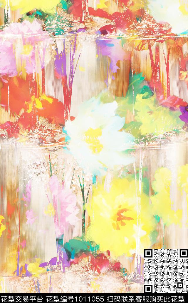 数码华亿平台抽象花卉植物数码印花华亿平台下载（图片编号: 1011055） - 瓦栏（Walan）